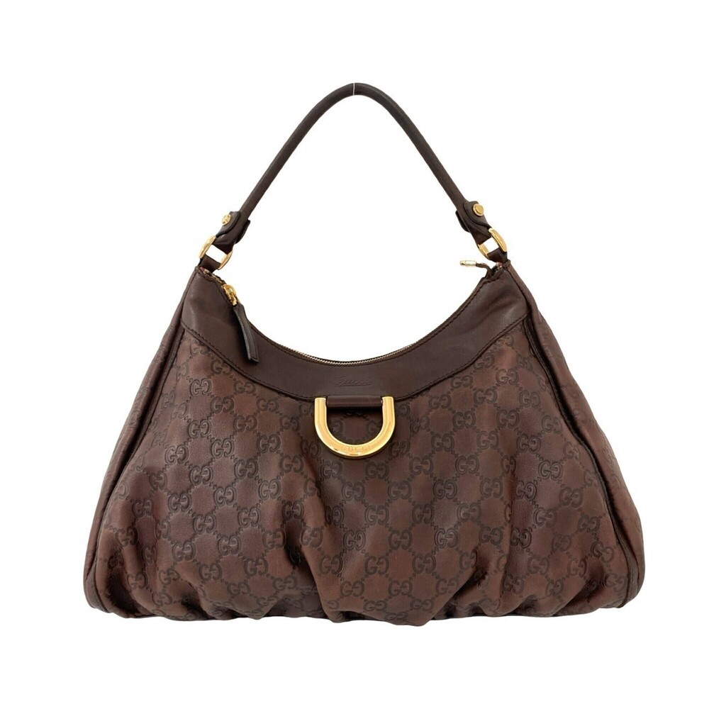 GUCCI Old Gucci Abbey Guccissima Leather Semi-One Shoulder Bag Tote Brown 74102